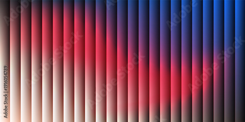 A dynamic abstract composition with a ribbed vertical texture, displaying a bold gradient that shifts from deep blue and purple to bright coral.
