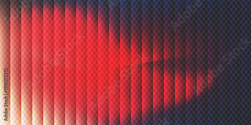 A dynamic abstract composition with a ribbed vertical texture, displaying a bold gradient that shifts from deep blue and purple to bright coral.