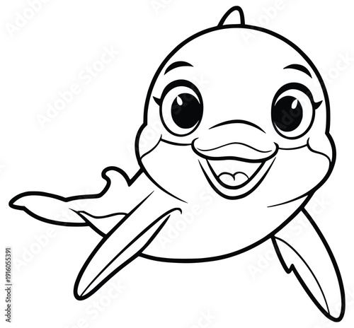 Joyful Dolphin: An adorable illustration of a cheerful dolphin, full of life and radiating a sense of playful happiness. 