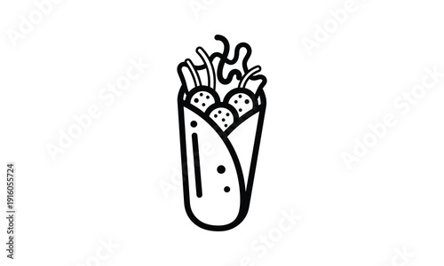 Falafel sandwich icon line art design element, street food with vegetarian healthy