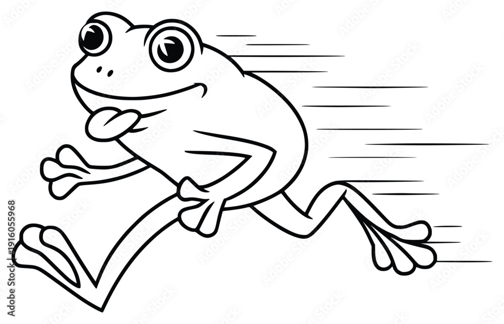 Fototapeta premium Speedy Frog's Leap: A dynamic illustration depicts a frog in full stride, tongue playfully extended, symbolizing agility, speed and fun.