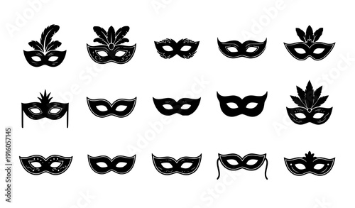 Carnival mask silhouettes icon set with black masquerade vector illustrations for party and Halloween
