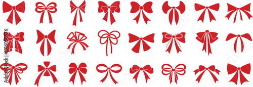 Bow ribbon pattern seamless. Vector print with white and red Christmas background. Cute crayon bows. Simple charcoal small trendy ribbon for Birthday, Christmas, Halloween. Basic doodle knot pattern