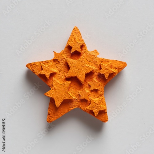 Textured Orange Star Shape Adorned With Smaller Stars On A Light Gray Textured Background With Soft Lighting