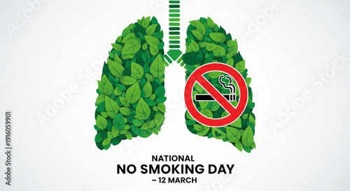 Green lungs with no smoking symbol on national no smoking day march 12 promoting healthy living and anti smoking awareness