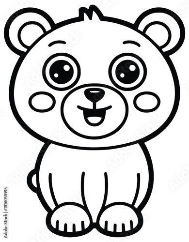 Playful Bear Cub Outline: A cheerful and charming outline of a bear cub, perfect for coloring and creativity, embodies simple joy and innocent delight.