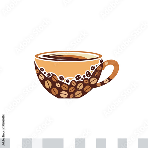 A warm, inviting coffee cup adorned with roasted coffee beans, perfect for a morning pick-me-up or a cozy cafe scene