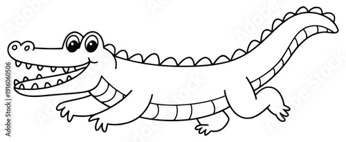 Smiling Crocodile Illustration: A cheerful cartoon crocodile, with a friendly smile and details outline, moves gracefully across the space.