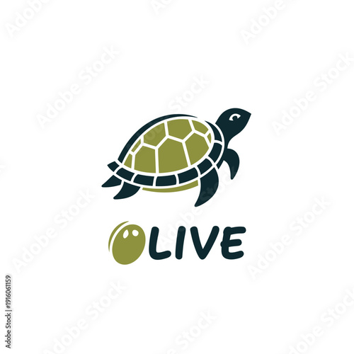 Modern green turtle logo with olive element. Perfect vector illustration for organic, natural, or eco-friendly brands, symbolizing health, longevity, and sustainability