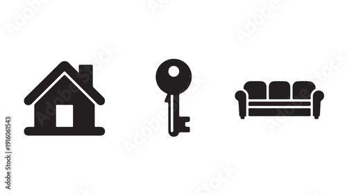 House Key and Sofa Icons in Simple Flat Design for Real Estate and Interior
