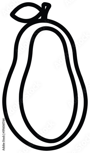 Guava Outline: A minimalist line drawing of a guava fruit, showcasing its elegant form, and inviting simplicity