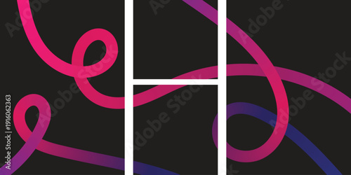Vibrant pink and purple neon lines on black background with white grid
