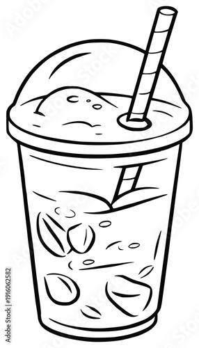 Refreshing Iced Beverage: An enticing image of a cold drink, artfully depicted with ice and a straw, ideal for evoking a sense of refreshment and relaxation.