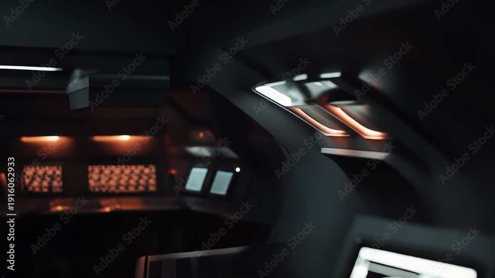 Spaceship cockpit interior featuring a futuristic control panel with ...
