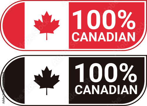 Two Canadian flag inspired rounded rectangle labels one red and white and one black and white