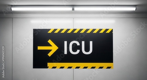 Hospital Intensive Care Unit Directional Sign Illuminated In A Modern Building