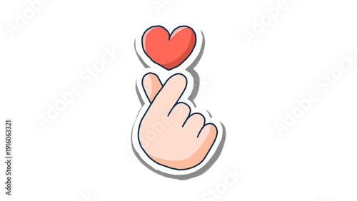 Korean finger heart sign sticker with small red heart