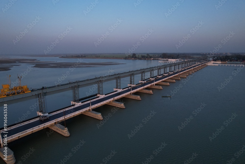 Fototapeta premium Koshi Barrage, India- Nepal Border, Bihar