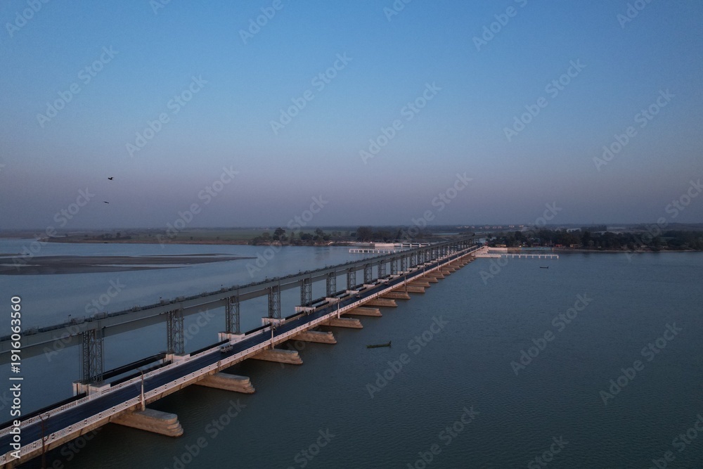 Fototapeta premium Koshi Barrage, India- Nepal Border, Bihar