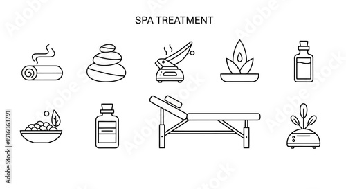 Spa Treatment Icons Set Relaxation Wellness Massage Therapy.