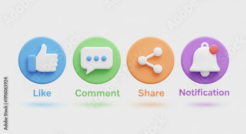 Social media icons for like comment share and notification.