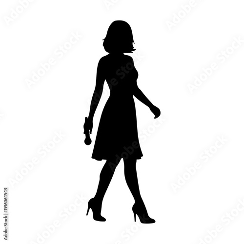 Silhouette of a Woman Walking with Microphone.