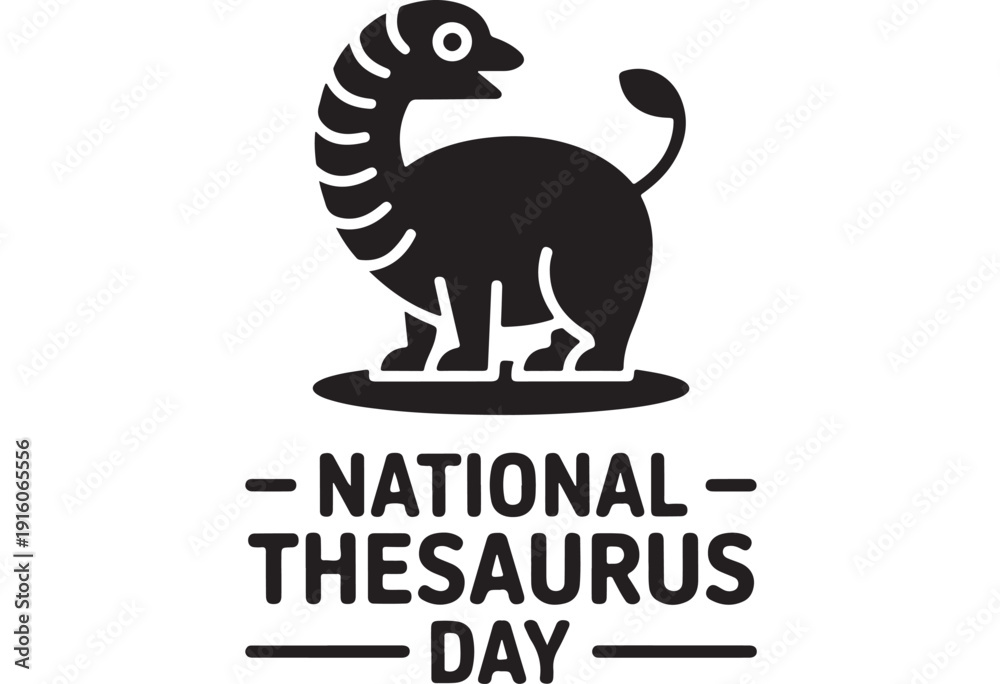 Obraz premium Dinosaur Silhouette in Simple Monochrome Design on White Background for Thesaurus Day