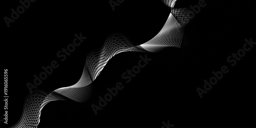 Black and white smoke curves blend with red accents in a vector wave design creating a symbolic paper art concept