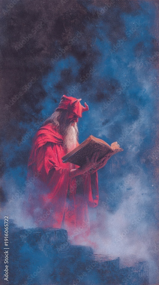 Obraz premium Mystical wizard reading ancient book mobile wallpaper