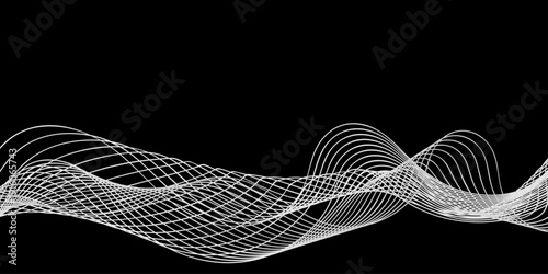 An abstract fractal realm composition featuring a black and white wave pattern with digital motion lines and textured vector curves for a modern technology wallpaper design