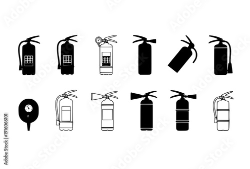 Fire extinguisher icon collection multiple styles emergency safety vector set