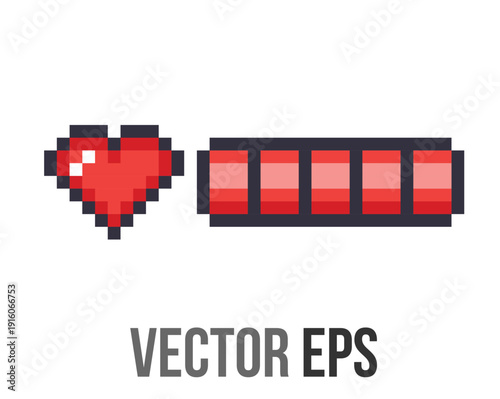 Pixel art heart icon and health bar, retro gaming interface elements