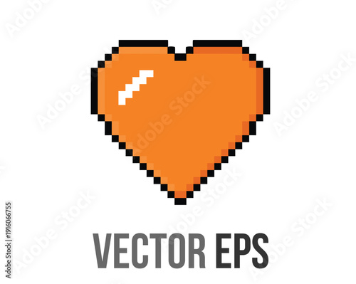 8 bits pixel art love orange heart icon