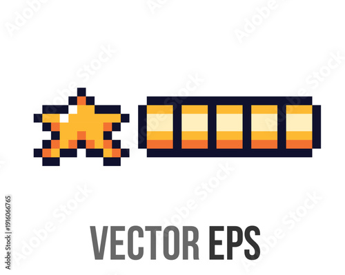 Pixel art star and battery icon, retro gaming graphic elements