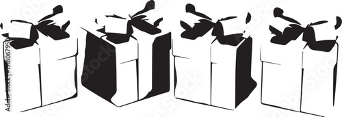 Group of golden gift boxes with golden ribbons, luxury presents, celebration, special occasion, wealth, prosperity, elegant packaging