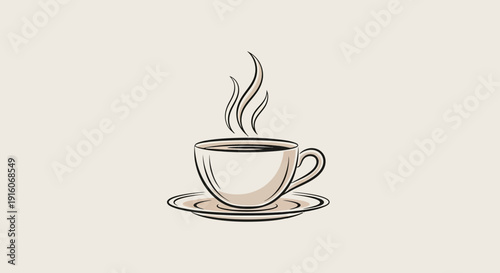 Hot Coffee Cup Illustration – Morning Beverage Cafe Line Art