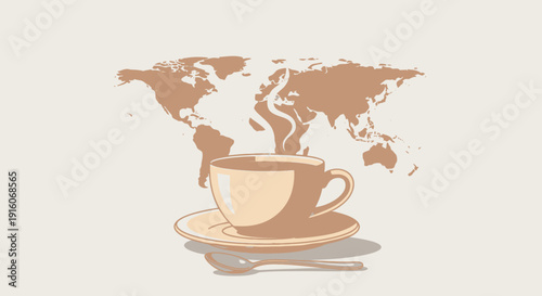 Global Coffee Illustration – World Map Cup Cafe Concept Design