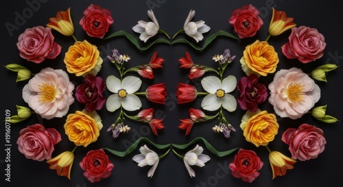 Colorful Flower Arrangement on Dark Background