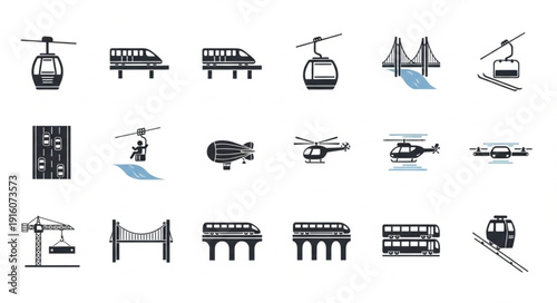 Collection of transportation icons and symbols.