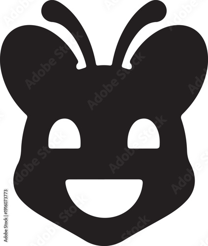 A cheerful black and white bunny face with a mask-like appearance and antennae