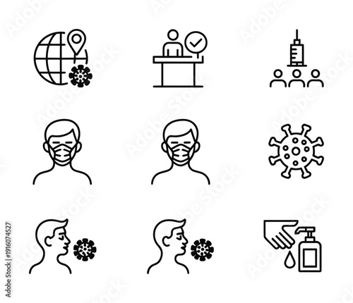 Vector icons representing travel elements like tickets luggage and vacation modes