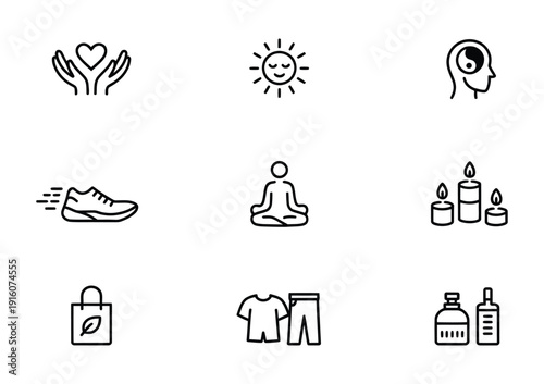 Vector icons representing summer activities and locations