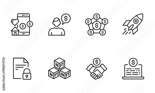 Vector icons representing causes like family protection, child care, and fundraising