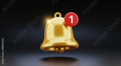 Golden notification bell with red alert badge floating in dark space symbolizing new messages or updates