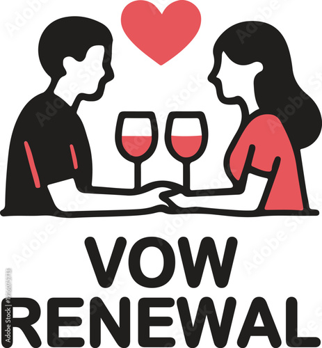 Vow Renewal Celebration with Romantic Couple and Wine Glasses