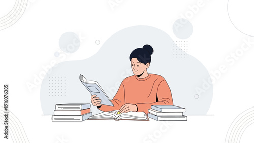 Student studying with books and notes, focused on learning