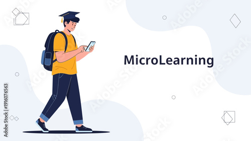 Student with Backpack Using Mobile Phone for Microlearning, Education Concept