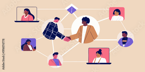 Diverse people connecting through a network representing collaboration and communication