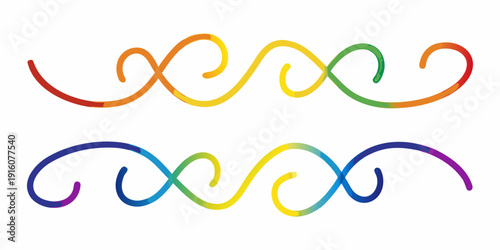 Colorful swirling ribbons arranged in two distinct rows a vibrant design