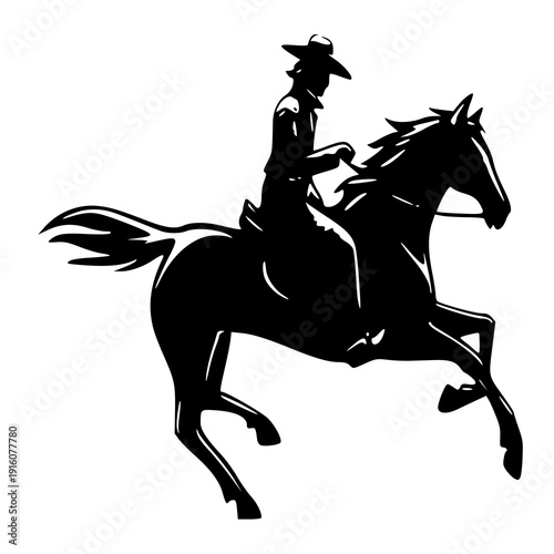 horse and rider , vector illustration of a horse and cowboy , silhouette of a horse and cowboy 